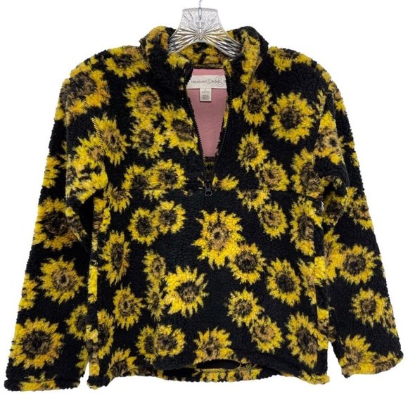 Treasure & Bond Girl's Textured Fleece Sunflower Print Zip Pullover NWT Sz Large - Picture 5 of 9